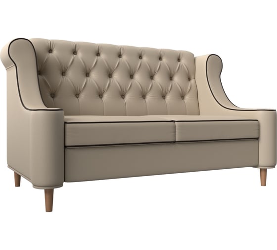 Прямой диван Лига диванов Бронкс полностью экокожа бежевая, кант экокожа коричневая 114583 1