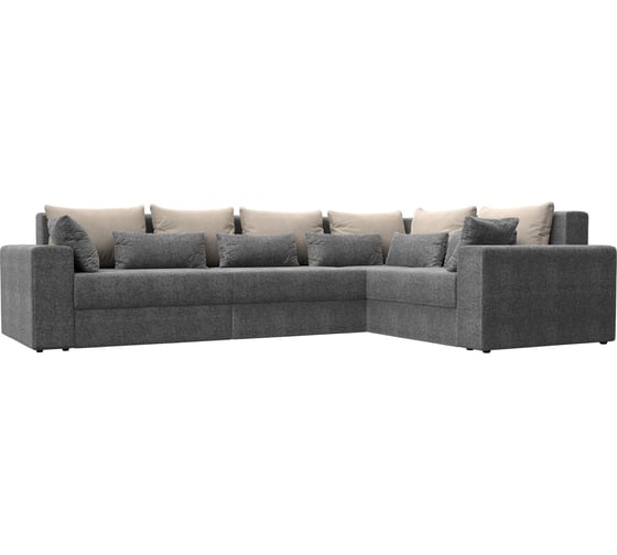 Угловой диван Лига диванов Майами Long правый полностью рогожка серая, подушки рогожка БЕЖ/сер/сер 114853 1