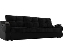 Прямой диван Лига диванов Меркурий еврокнижка основа велюр черный, компаньон экокожа черная 111367