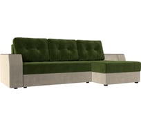 Угловой диван Лига диванов Эмир БС правый основа микровельвет зеленый, компаньон микровельвет бежевый 110423