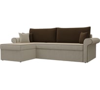 Угловой диван Лига диванов Милфорд угол левый полностью микровельвет бежевый, кант микровельвет коричневый, подушки микровельвет КОР/кор/беж 29059L