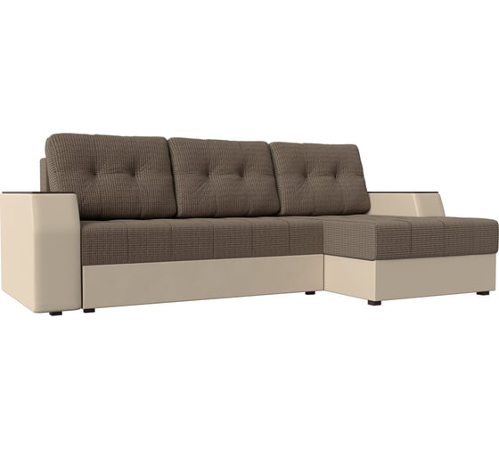 Угловой диван Лига диванов Эмир БС правый основа рогожка Корфу 03, компаньон экокожа бежевая 110402 1