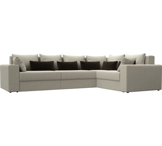 Угловой диван Лига диванов Майами Long правый полностью рогожка Корфу 02, подушки рогожка К-02/микровельвет кор/рогожка К-02 114878 1