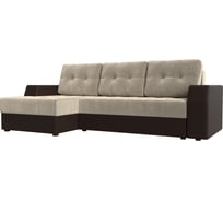 Угловой диван Лига диванов Эмир БС левый основа микровельвет бежевый, компаньон экокожа коричневая 110415L