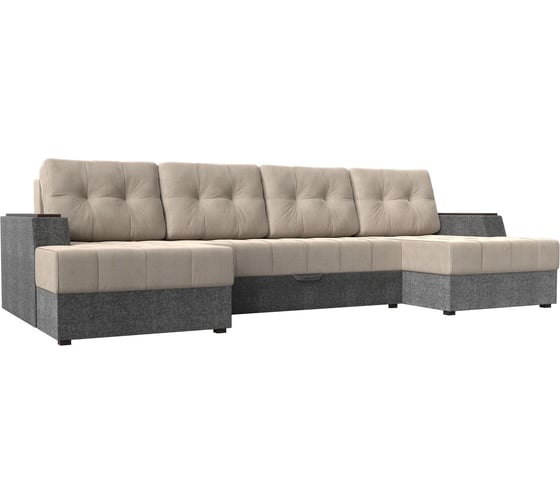 П-образный диван Лига диванов Эмир основа рогожка бежевая, компаньон рогожка серая 110929 1