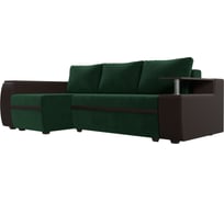 Угловой диван Лига диванов Ричмонд левый основа велюр зеленый, компаньон экокожа коричневая 115001L