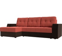 Угловой диван Лига диванов Эмир БС левый основа микровельвет коралловый, компаньон микровельвет коричневый 110430L