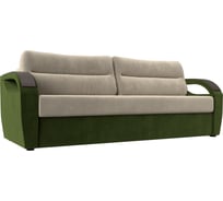 Прямой диван Лига диванов Форсайт основа микровельвет бежевый, компаньон микровельвет зеленый 111689
