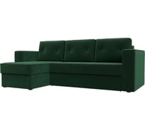 Угловой диван Лига диванов Принстон левый полностью велюр зеленый, кант велюр коричневый 110839L