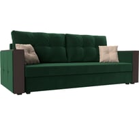 Прямой диван Лига диванов Валенсия Лайт полностью велюр зеленый, подушки велюр ЗЕЛ/беж 117213