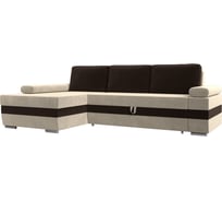 Угловой диван Лига диванов Канкун левый угол основа микровельвет бежевый, вставка микровельвет коричневый, подушки микровельвет коричневый 118209L