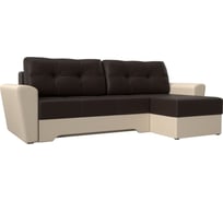 Угловой диван Лига диванов Амстердам правый основа экокожа коричневая, компаньон экокожа бежевая 117833