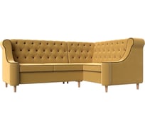 Угловой диван Лига диванов Бронкс угол правый полностью микровельвет желтый, кант микровельвет коричневый 107298