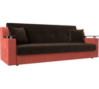 Прямой диван Лига диванов книжка Сенатор основа микровельвет коричневый, компаньон микровельвет коралловый 119565