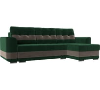 Угловой диван Лига диванов Честер правый основа велюр зеленый, компаньон велюр коричневый 110148