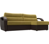 Угловой диван Лига диванов Форсайт правый основа микровельвет желтый, компаньон экокожа коричневая 111757