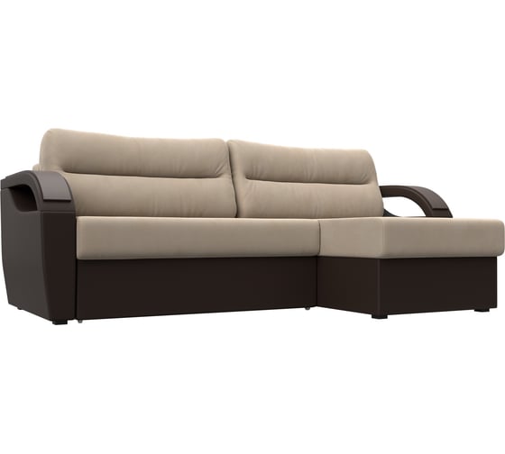 Угловой диван Лига диванов Форсайт правый основа велюр бежевый, компаньон экокожа коричневая 111573 1