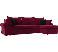 Угловой диван Лига диванов Элис правый полностью микровельвет бордовый, кант микровельвет черный, подушки микровельвет БОР/бор/черн 110274