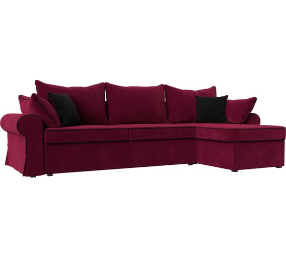 Угловой диван Лига диванов Элис правый полностью микровельвет бордовый, кант микровельвет черный, подушки микровельвет БОР/бор/черн 110274 1
