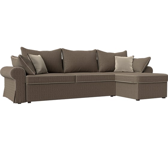 Угловой диван Лига диванов Элис правый полностью рогожка Корфу 03, кант микровельвет бежевый, подушки рогожка К-03/к-03/ микровельвет беж 110284 1