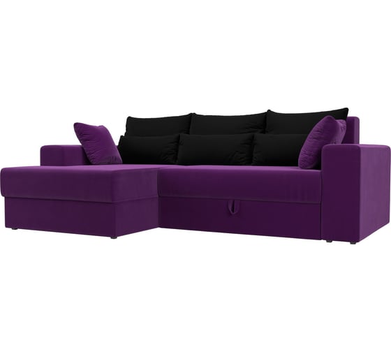 Угловой диван Лига диванов Майами левый основа микровельвет фиолетовый, подушки микровельвет ЧЕРН/черн/фио 114895L 1