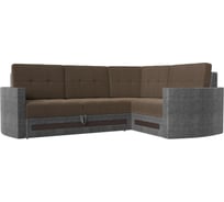 Угловой диван Лига диванов Белла правый основа рогожка коричневая, компаньон рогожка серая 117655