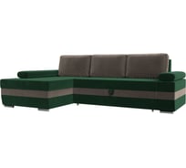 Угловой диван Лига диванов Канкун левый угол основа велюр зеленый, вставка велюр коричневый, подушки велюр коричневый 118198L