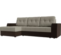 Угловой диван Лига диванов Эмир БС левый основа рогожка Корфу 02, компаньон микровельвет коричневый 110411L