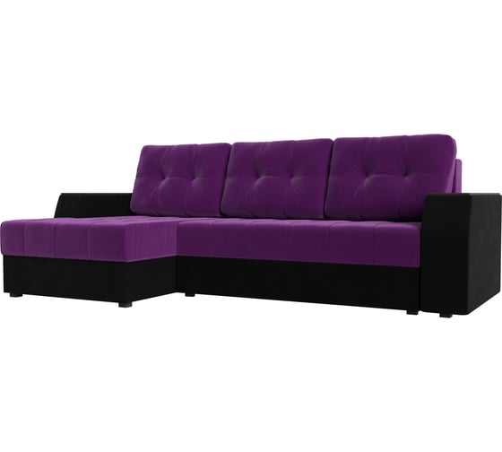 Угловой диван Лига диванов Эмир БС левый основа микровельвет фиолетовый, компаньон микровельвет черный 110433L 1