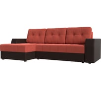 Угловой диван Лига диванов Эмир БС левый основа микровельвет коралловый, компаньон экокожа коричневая 110431L