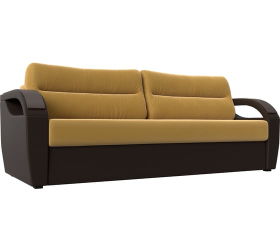 Прямой диван Лига диванов Форсайт основа микровельвет желтый, компаньон экокожа коричневая 111754 1
