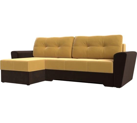 Угловой диван Лига диванов Амстердам левый основа микровельвет желтый, компаньон микровельвет коричневый 117810L 1