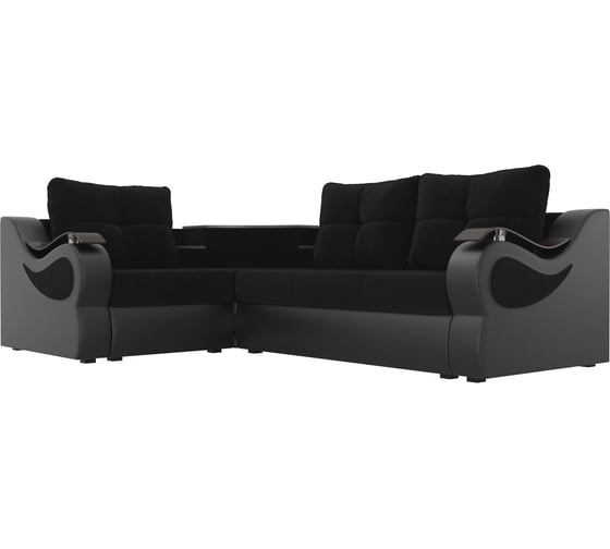 Угловой диван Лига диванов Митчелл левый основа велюр черный, компаньон экокожа черная 107549L 1