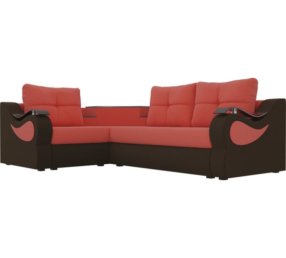 Угловой диван Лига диванов Митчелл левый основа микровельвет коралловый, компаньон микровельвет коричневый 107556L 1