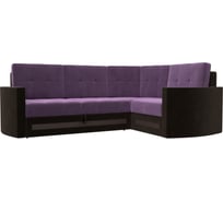 Угловой диван Лига диванов Белла правый основа микровельвет сиреневый, компаньон микровельвет коричневый 117642