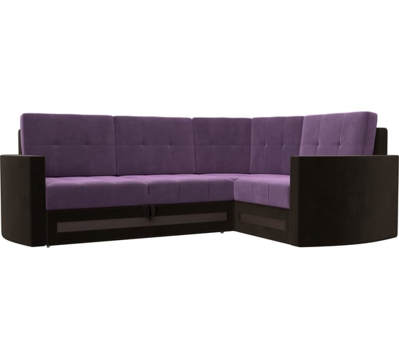 Угловой диван Лига диванов Белла правый основа микровельвет сиреневый, компаньон микровельвет коричневый 117642 1
