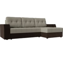 Угловой диван Лига диванов Эмир БС правый основа рогожка Корфу 02, компаньон микровельвет коричневый 110411