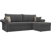 Угловой диван Лига диванов Милфорд угол правый полностью велюр серый, кант велюр бежевый, подушки велюр СЕЕР/беж/сер 117525