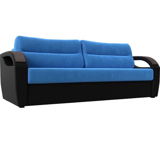 Прямой диван Лига диванов Форсайт основа велюр голубой, компаньон экокожа черная 111674 1