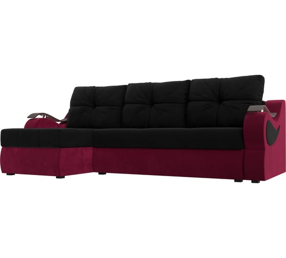 Угловой диван Лига диванов Меркурий левый основа микровельвет черный, компаньон микровельвет бордовый 111344L 1