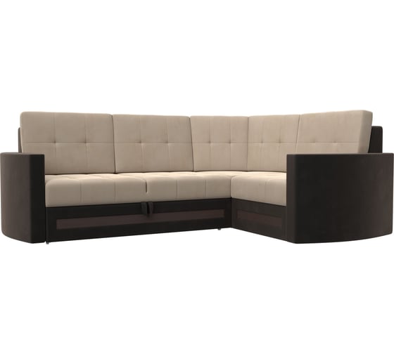 Угловой диван Лига диванов Белла правый основа велюр бежевый, компаньон велюр коричневый 117610 1