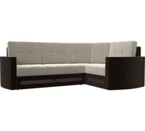 Угловой диван Лига диванов Белла правый основа микровельвет бежевый, компаньон микровельвет коричневый 117627