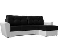 Угловой диван Лига диванов Амстердам правый основа экокожа черная, компаньон экокожа белая 117834