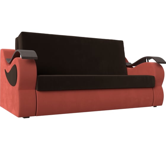 Прямой диван Лига диванов Меркурий 160 основа микровельвет коричневый, компаньон микровельвет коралловый 111405 1