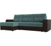 Угловой диван Лига диванов Эмир БС левый основа Велюр Бирюзовый, компаньон экокожа коричневая 110458L
