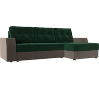 Угловой диван Лига диванов Эмир БС правый основа велюр зеленый, компаньон велюр коричневый 110445