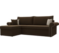 Угловой диван Лига диванов Милфорд угол левый полностью микровельвет коричневый, кант микровельвет бежевый, подушки микровельвет КОР/беж/кор 29062L