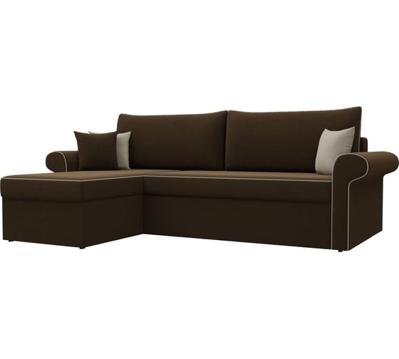 Угловой диван Лига диванов Милфорд угол левый полностью микровельвет коричневый, кант микровельвет бежевый, подушки микровельвет КОР/беж/кор 29062L 1