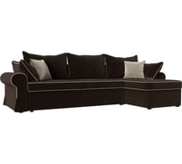 Угловой диван Лига диванов Элис правый полностью микровельвет коричневый, кант микровельвет бежевый, подушки микровельвет КОР/кор/беж 110268