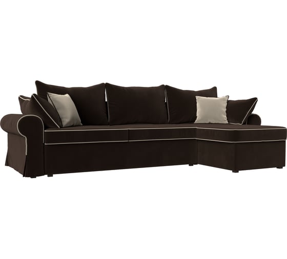 Угловой диван Лига диванов Элис правый полностью микровельвет коричневый, кант микровельвет бежевый, подушки микровельвет КОР/кор/беж 110268 1